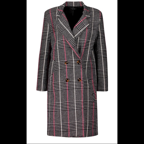 Boohoo Double Breasted Check Wool Look Coat 14 NWT 🦋 3 $15 items for $35 🦋 - Picture 1 of 7